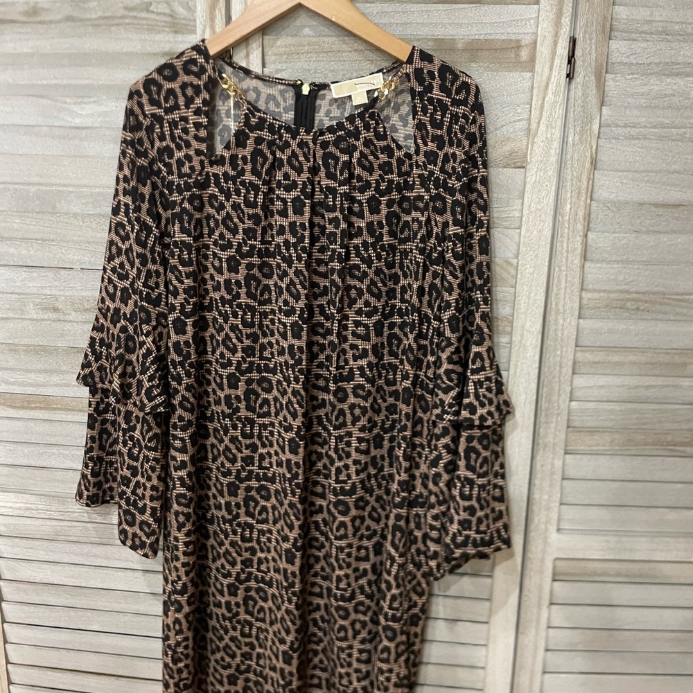Michael Kors Animal Print Long Sleeve Dress - Black and Brown